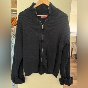 Edikted navy Ribbed Zip-Up Sweater Jacket